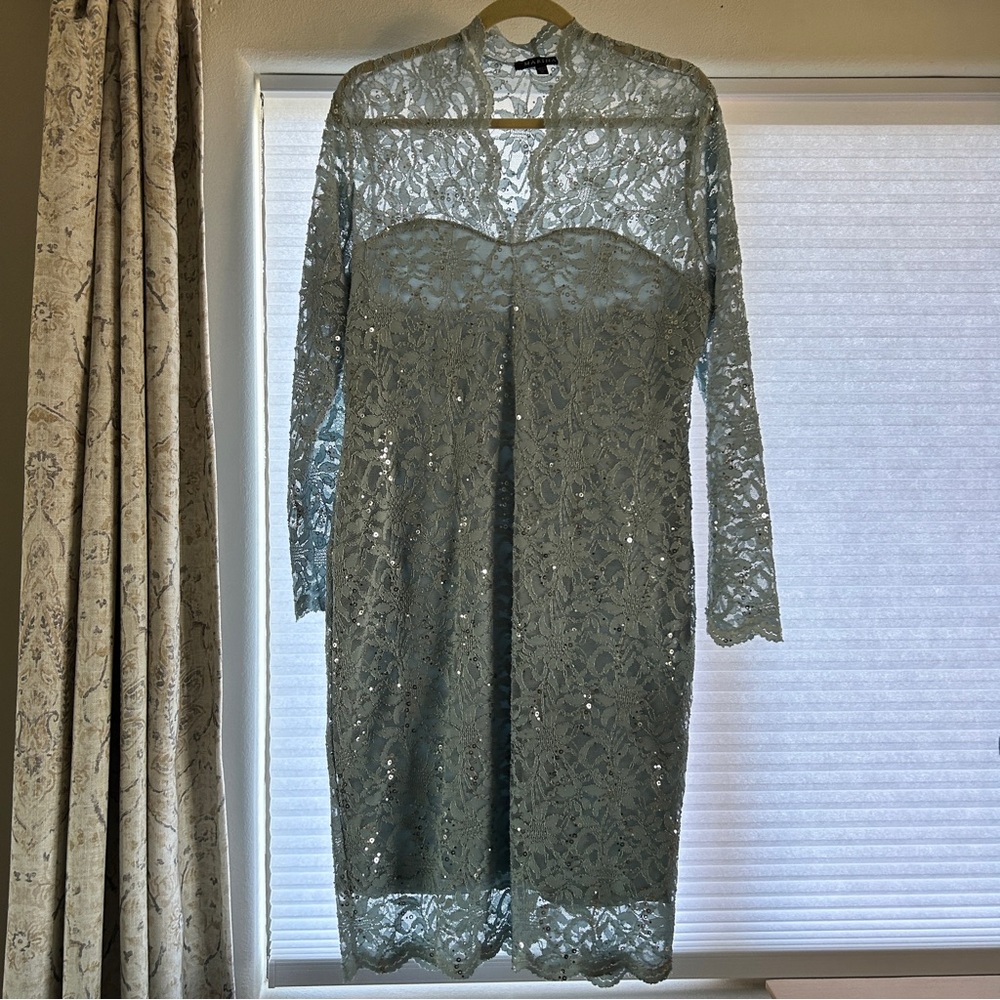 MARINA Long Sleeve Lace Dress in Blue Green- Size XL